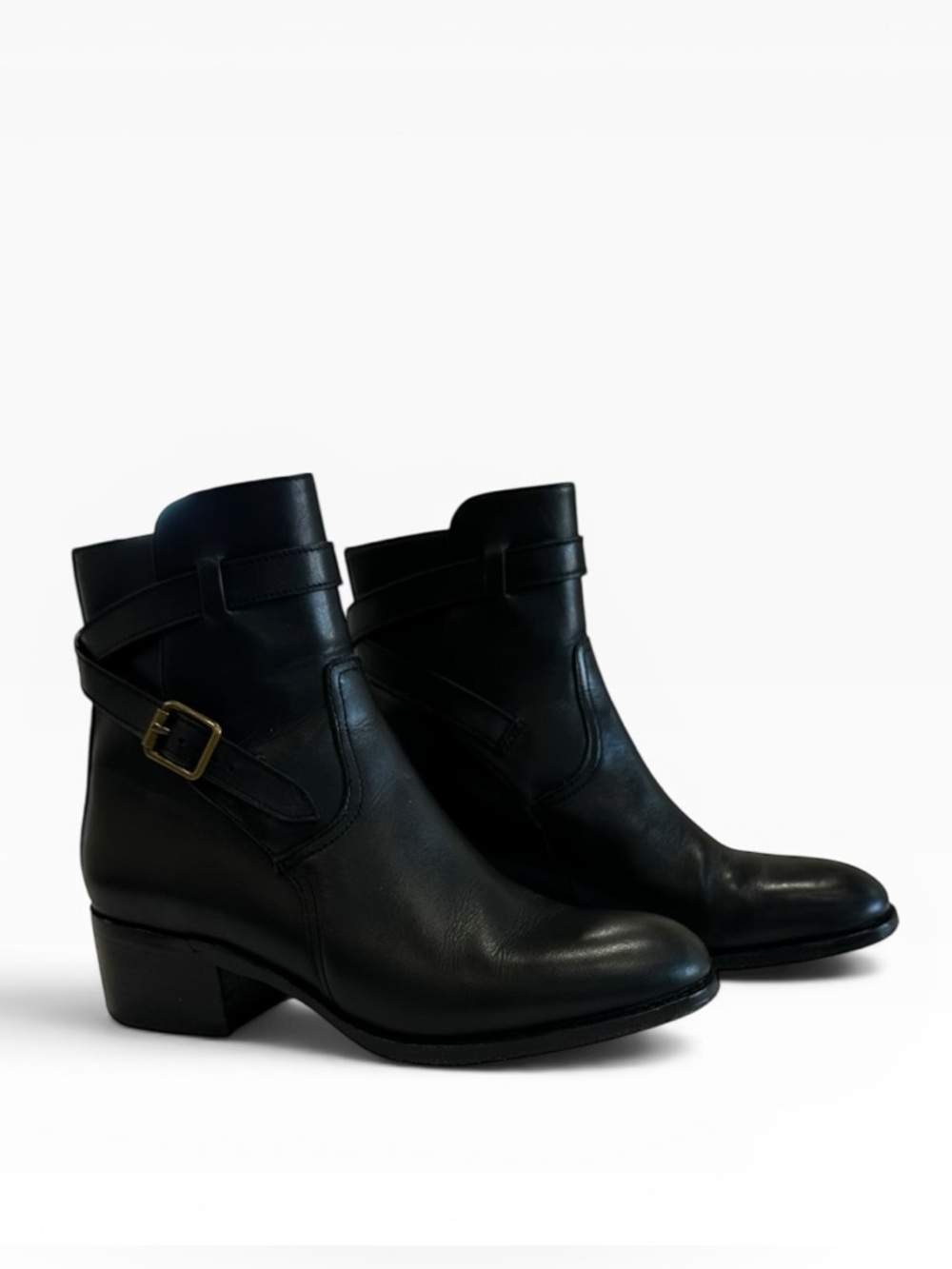Polo Ralph Lauren Black Leather Ankle Boots Buckle Strap Size 7